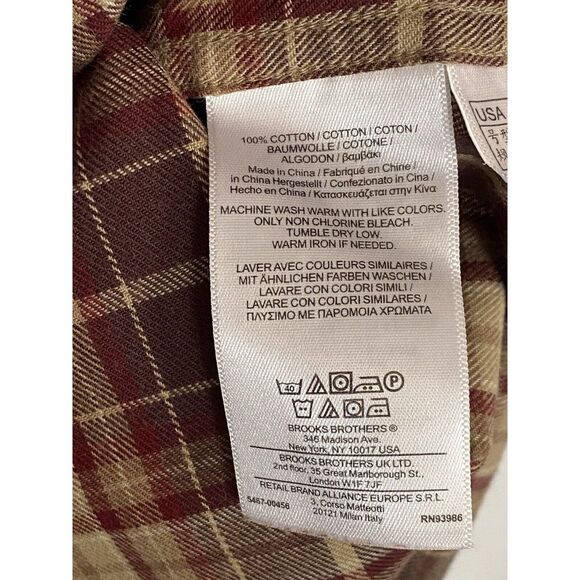 Brooks Brothers Flannel Plaid Red Cotton Button Down Long Sleeve Shirt Size XL - Picture 8 of 11
